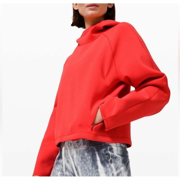 Lululemon AirWrap Hoodie Womens Size 10 Pink Punch Cropped Pullover Stretch - Picture 2 of 10